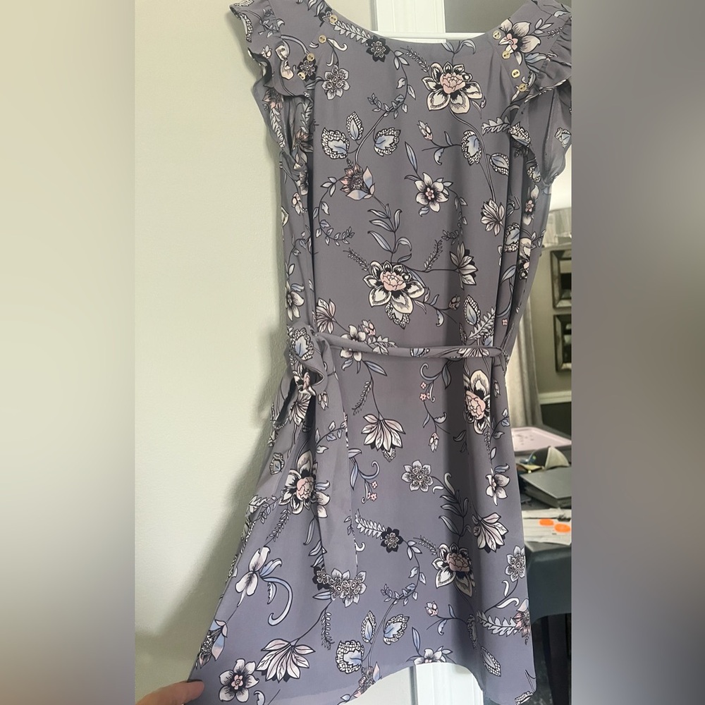 LOFT Floral , Tie Front Sundress with Flutter Sleeves.